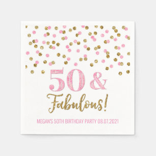 Pink Gold Confetti 50 & Fabulous Birthday Napkin