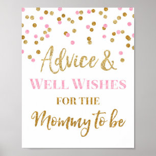 Pink Gold Confetti Advice for Mom to be Game Sign