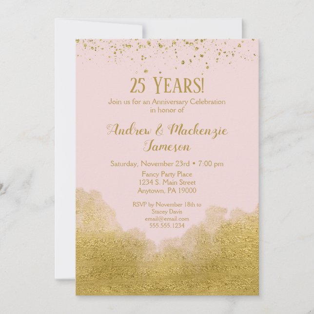 Pink Gold Confetti Anniversary Invitation (Front)