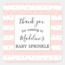 Pink Gold Confetti baby shower favour sticker