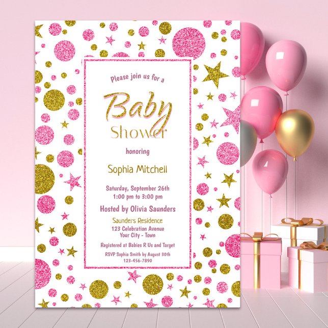 Pink Gold Confetti Baby Shower Invitation (Creator Uploaded)