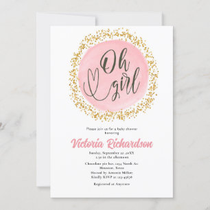 Pink Gold Confetti Baby Shower Oh girl Invitation
