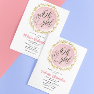 Pink Gold Confetti Baby Shower Oh girl Invitation