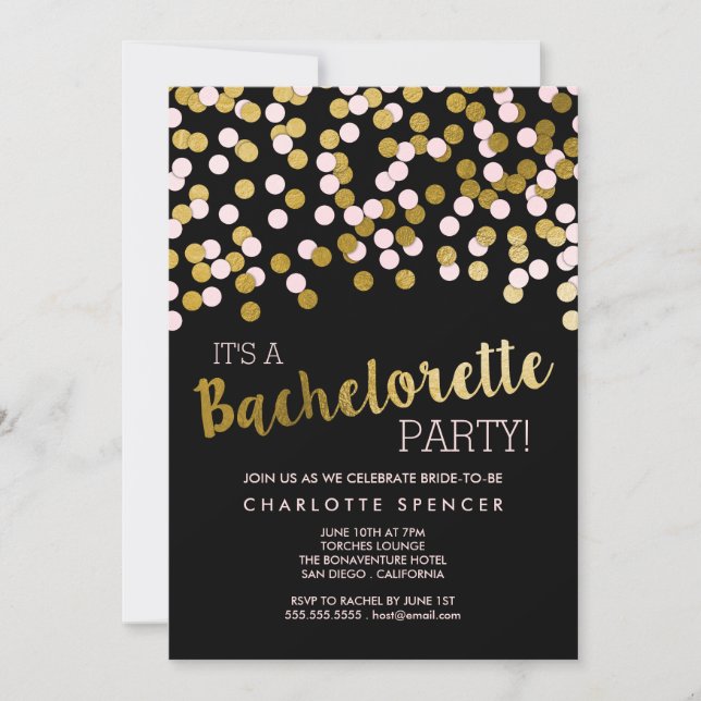 Pink | Gold Confetti Bachelorette Party Invitation (Front)