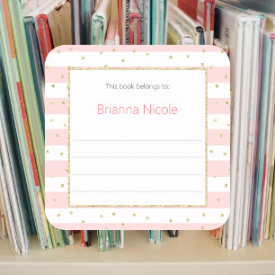 Pink Gold Confetti Bookplate Sticker