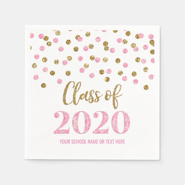 Pink Gold Confetti Class of 2020 Graduation Napkin (Front)