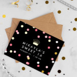 Pink & Gold Confetti Crown Sweet 16 Birthday Party Foil Invitation Postcard<br><div class="desc">Chic Sweet 16 postcard invitation in black printed with confetti in pink and white and gold foil. Sweet 16 invitation postcard personalised with the birthday girl's name beneath a golden princess crown.</div>