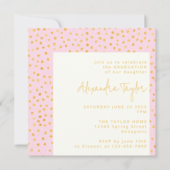 Pink Gold Confetti Cute Glam Dots Graduation Party Invitation (Front)