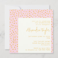 Pink Gold Confetti Cute Glam Dots Graduation Party