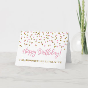 Pink Gold Confetti Daughter in Law Birthday Card
