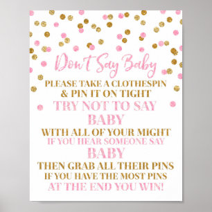 Pink Gold Confetti Don't Say Baby Game Sign