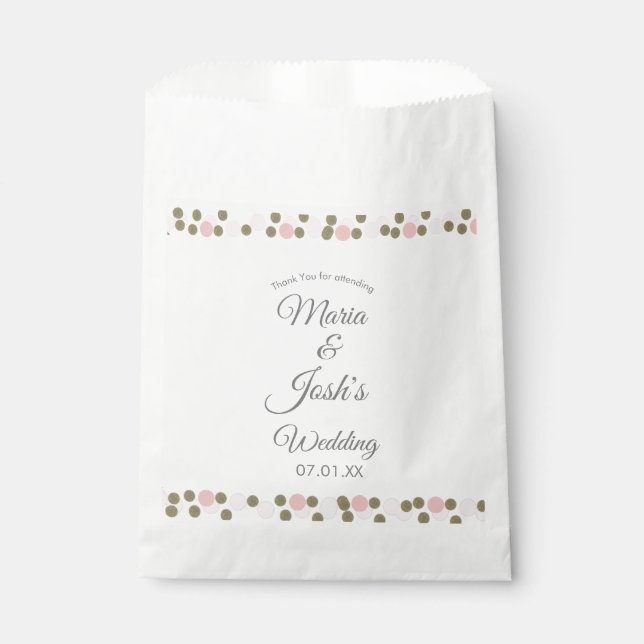 Pink Gold Confetti Dots Border Wedding  Favour Bags (Front)