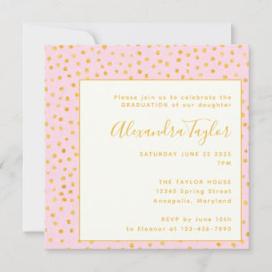 Pink Gold Confetti Dots Girl Graduation Party Invitation