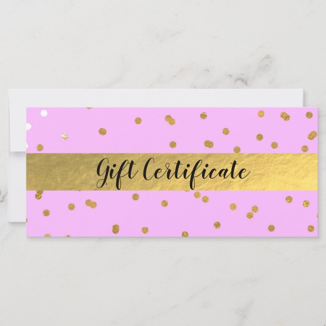 Pink & Gold Confetti Dots Glam Gift Certificate (Front)