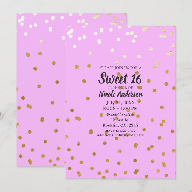 Pink & Gold Confetti Dots Modern Glamour Glam Invitation (Front/Back)