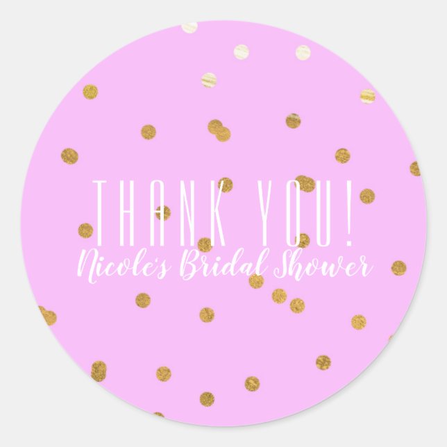 Pink & Gold Confetti Dots Modern Party Favour Classic Round Sticker (Front)