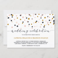 Pink & Gold Confetti Dots Wedding Invitation