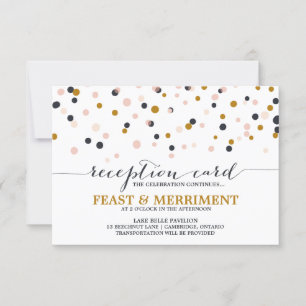 Pink & Gold Confetti Dots Wedding Reception Card