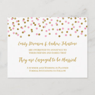 Pink Gold Confetti Engagement Announcement Postcard