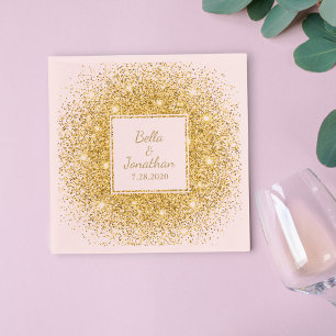 Pink, Gold Confetti Glitter Elegant Wedding Custom Napkin