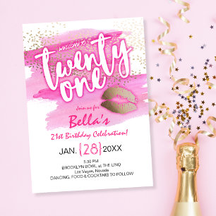 Pink Gold Confetti Modern 21st Birthday Invitation