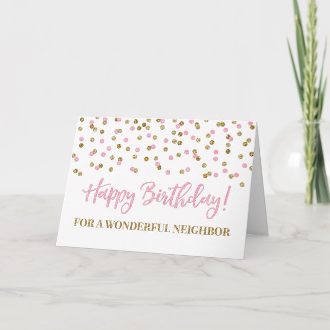 Pink Gold Confetti Neighbour Birthday Card (Front)