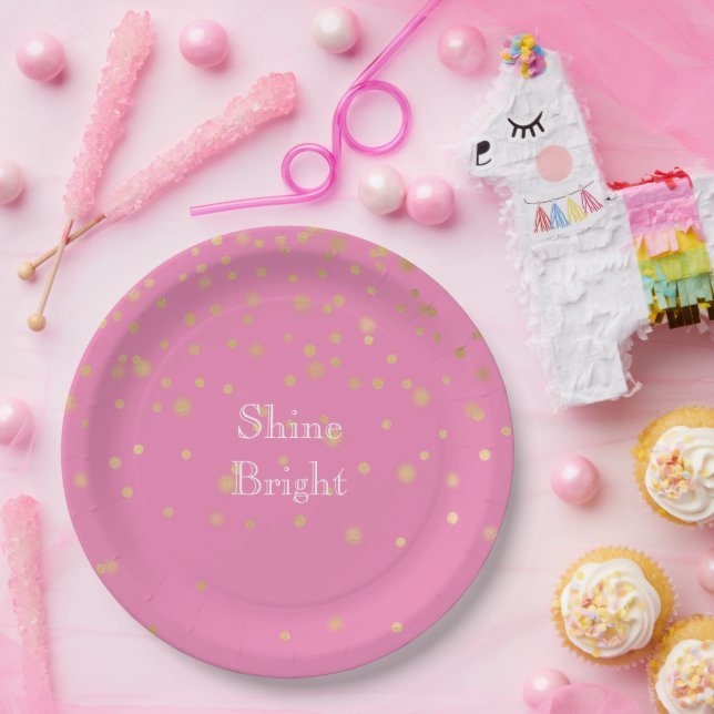 Pink Gold Confetti Paper Plate (Party)