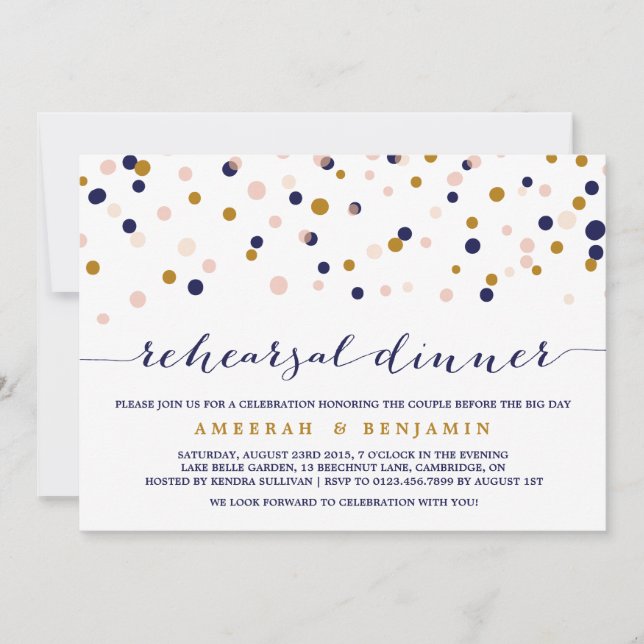 Pink & Gold Confetti Rehearsal Dinner Invitation (Front)