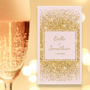 Pink Gold Confetti Romantic Elegant Wedding Custom Napkin
