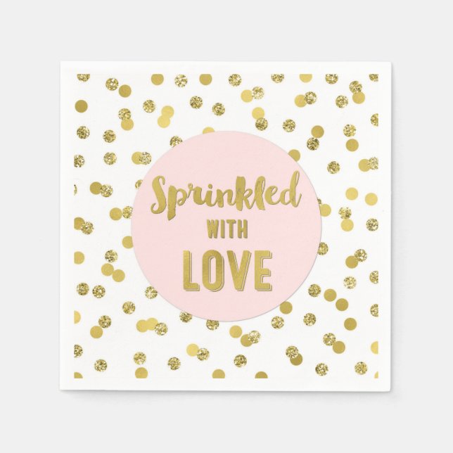 Pink Gold Confetti Sprinkled with Love Napkin (Front)