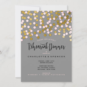 Pink   Gold Confetti Wedding Rehearsal Dinner Invitation