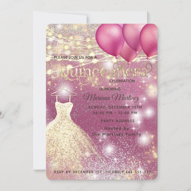 Pink gold Cool glitter  String lights  sparkle  Invitation (Front)