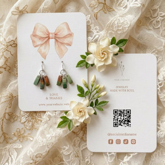 Pink & Gold Coquette Bow QR Jewelry Display TMF26 Business Card