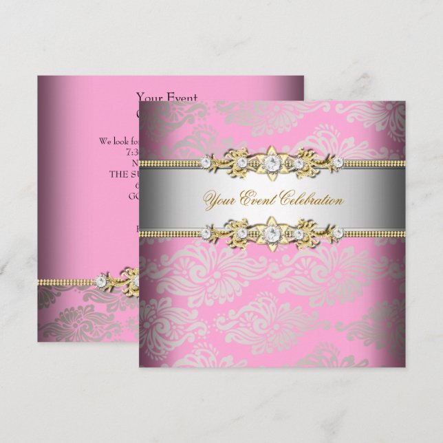 Pink Gold Cream Embossed Look Elegant Party Invitation (Front/Back)