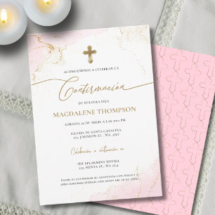Pink Gold Cross Girl Confirmation Confirmacion Invitation