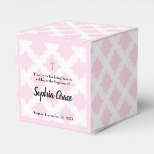 Pink Gold Cross Personalised Baby Girl baptism Favour Box
