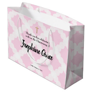 Pink Gold Cross Personalised Baby Girl Christening Large Gift Bag