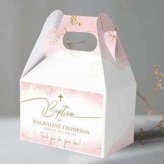 Pink Gold Cross Thank You Girl Baptism  Favour Box