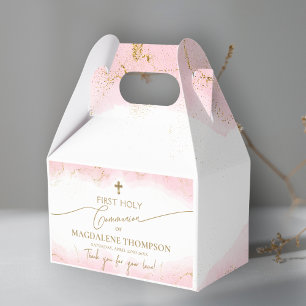 Pink Gold Cross Thank You Girl First Communion Favour Box