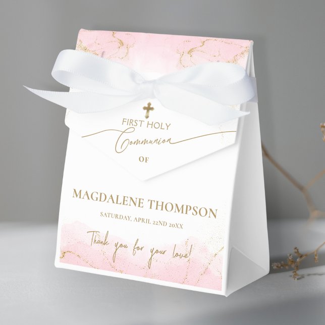  Pink Gold Cross Thank You Girl First Communion Favour Box (Creator Uploaded)