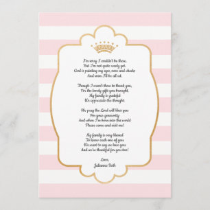 Pink Gold Crown Baby Shower Thank you note + poem Card