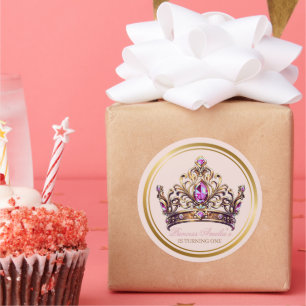 Pink Gold Crown Princess 1st Birthday Classic Round Sticker
