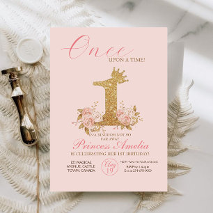 Pink Gold Crown Princess 1st Birthday Party Invitation