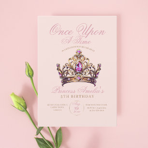 Pink Gold Crown Princess 5th Birthday Invitation