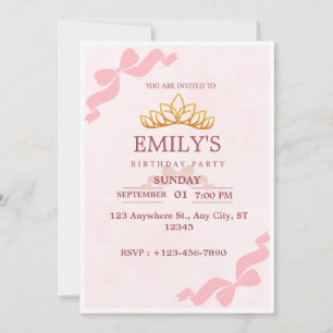 Pink Gold Crown Princess Birthday Invite