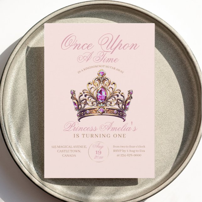 Pink Gold Crown Princess First Birthday Invitation (Creator Uploaded)