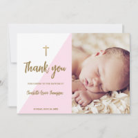 Pink Gold Custom Baby Girl Baptism Thank you