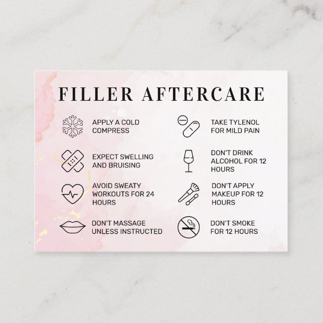 Pink Gold Custom Logo  Filler Aftercare Card (Back)