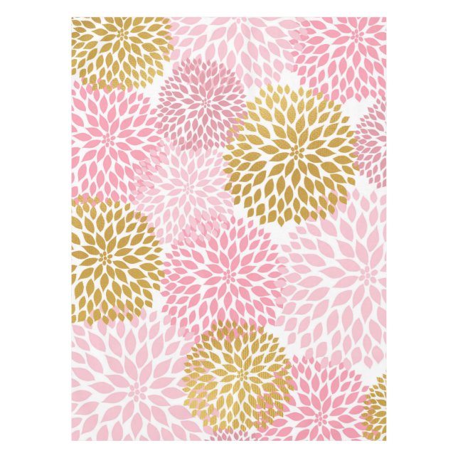 Pink Gold Dahlia floral table cloth (Front)