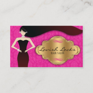 Pink Gold Damask Hair Stylist Salon Business Card